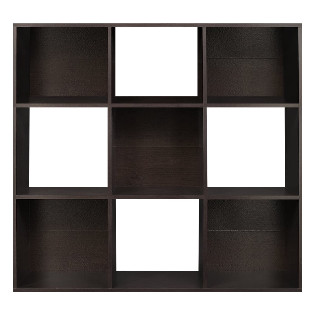 Kepooman 9 Cubes Wood Organizer Storage Bookcase, 4-Tier Bookshelf Cabinet, Dark Brown Kepooman 9 Cubes Wood Organizer Storage Bookcase, 4-Tier Bookshelf Cabinet, Dark Brown