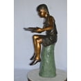 thumbnail image 4 of Nifao Girl Sitting on a Tree Stump, Reading Bronze Statue – Home Office Decor Sculpture, 15"L x 20"W x 22"H, 4 of 11