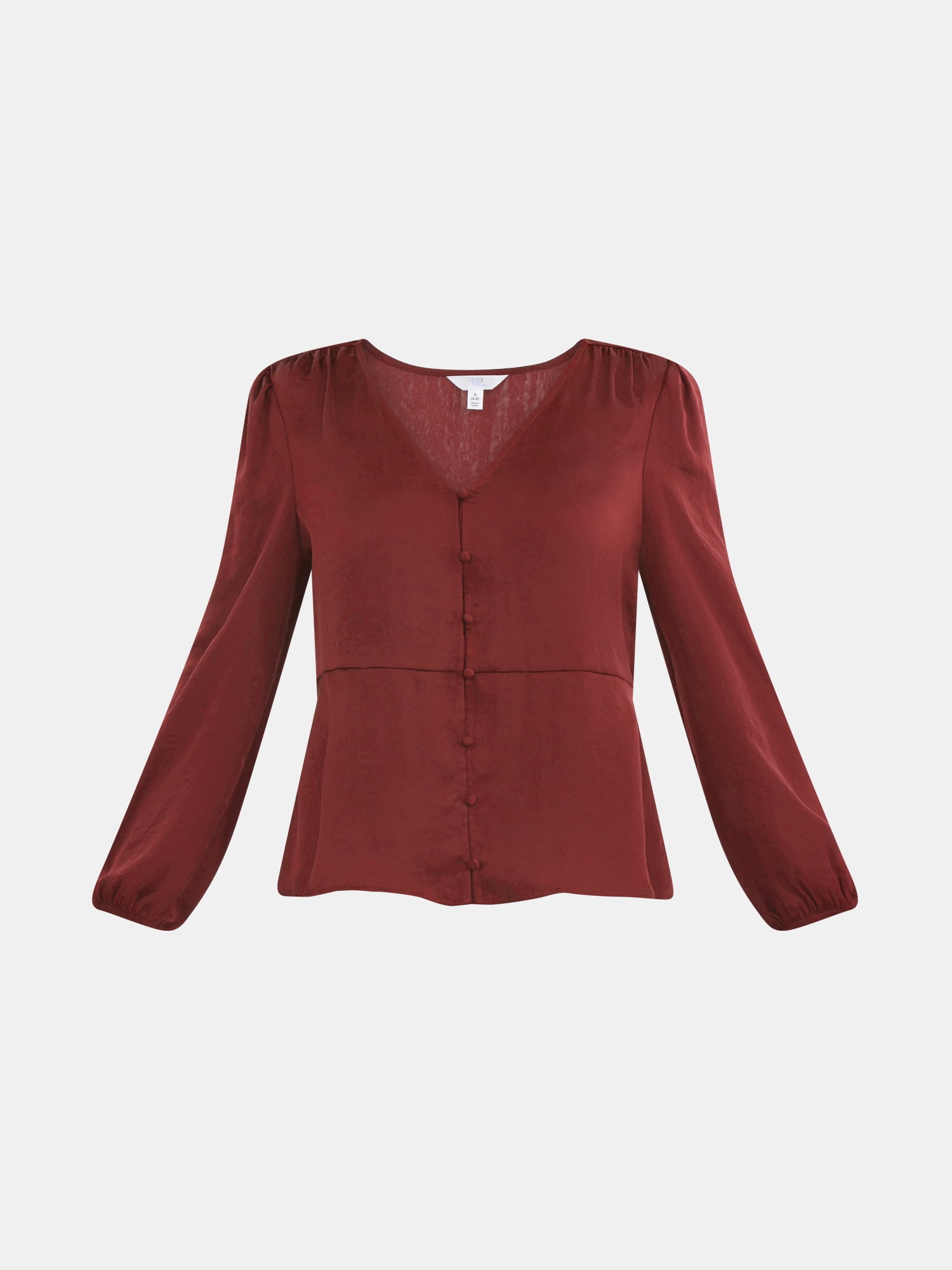 Time and Tru Women's Satin Blouse with Long Balloon Sleeves, XS-XXXL