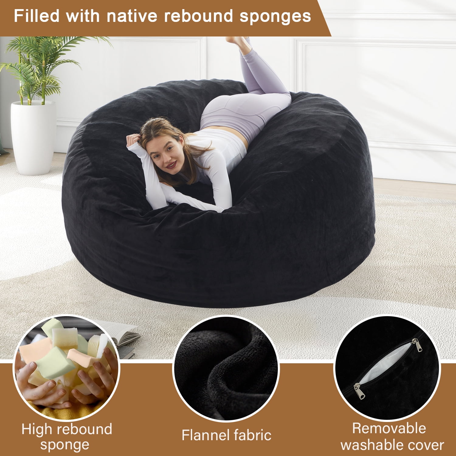 LaoGeoRon 3ft Bean Bag Chair for Adults with Filling,Memory Foam Lazy Beanbag Sofa with Removable Washable Flannel Cover