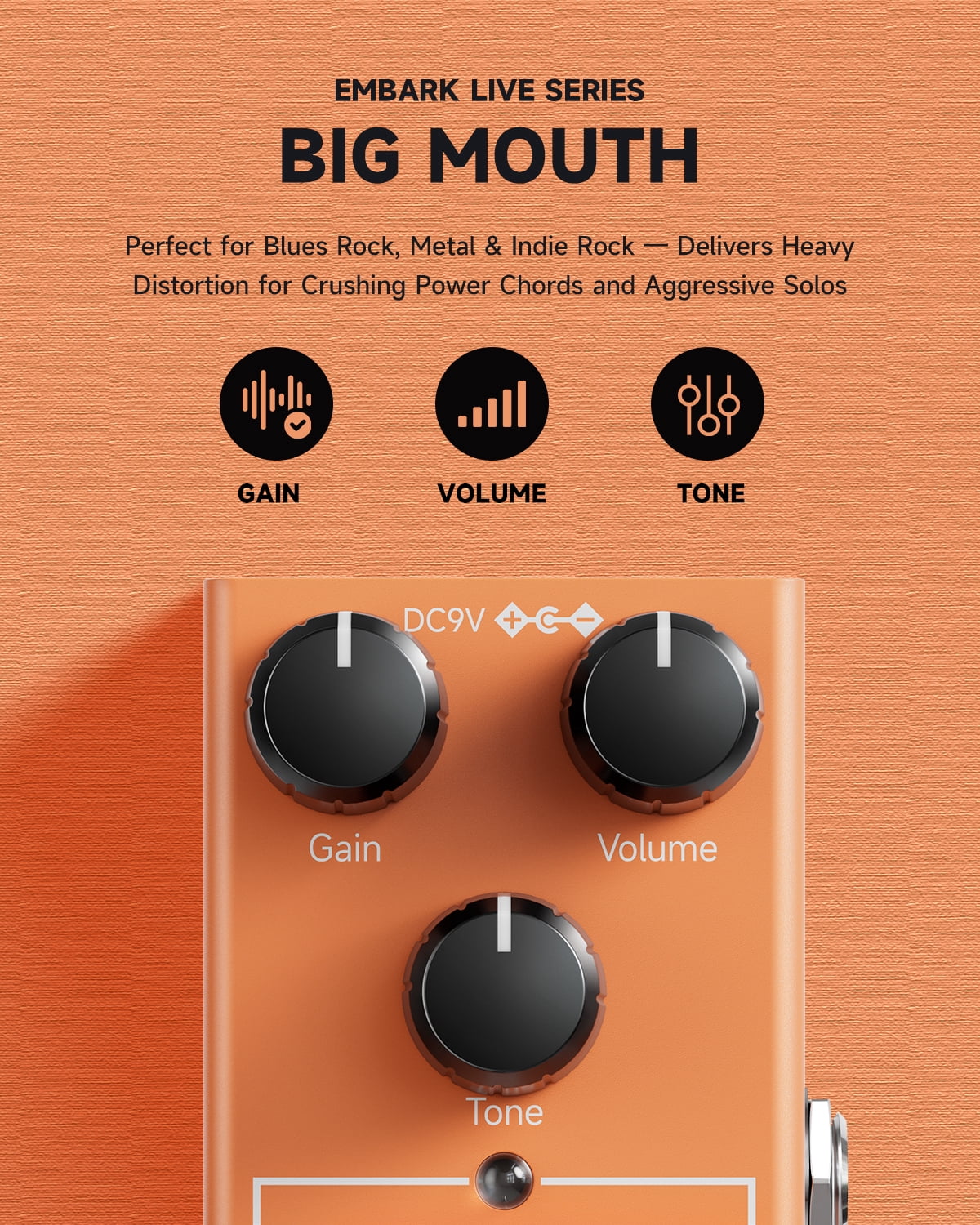 Donner Big Mouth Distortion Electric Guitar Effects Pedal True Bypass 2 Mode
