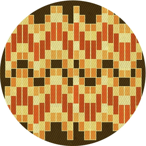 Ahgly Company Indoor Round Patterned Saffron Yellow Area Rugs, 5' Round