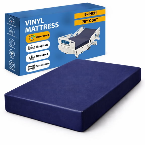 Continental Sleep, 5-Inch Medium Firm Water Resistance Nylon Vinyl Foam Mattress, Noiseless, Soft Cloud Feeling, Body Heat Reflection, Good for Hospital and Camp, 75" x 30", Blue
