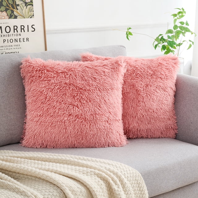 Funda de cojín REGALWOVEN Set de 2, fundas de cojín suaves y esponjosas, fundas de almohada de felpa de doble cara, cuero rosa 16" x 16"