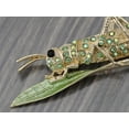 thumbnail image 4 of Synthetic Peridot Green Rhinestone Crystal Insect Grasshopper Locust Leaf Big Pin Brooch, Gold, 4 of 5