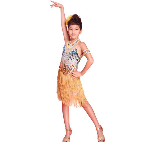 Children Girls Latin Salsa Dance Dress Ballroom Costume Competition Dancewear# 