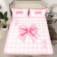 thumbnail image 2 of Manfei Initial M Letter Bed Sheets, Cartoon Dreamy Bowknot King Sheets, Girly Pink Buffalo Plaid Sheet Set, Super Cozy Room Decor, 4-Piece, 2 of 7