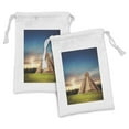 thumbnail image 1 of Travel Fabric Pouch Set of 2, Image of Kukulkan Pyramid in Chichen Itza Yucatan Mexico Monument, Small Drawstring Bag for Toiletries Masks and Favors, 9" x 6", Night Blue Multicolor, by Ambesonne, 1 of 2
