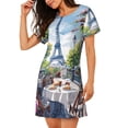 thumbnail image 2 of Disketp Parisian Cafe With Eiffel para Camisón Corto de Manga Corta para Mujeres, Camisón Cómodo con Escote Redondo, Bonito y Confortable, 2 of 6