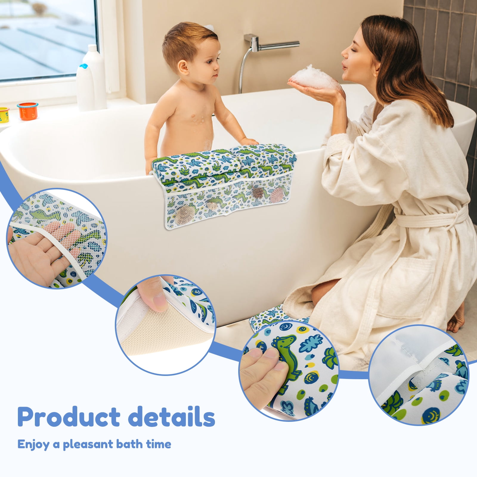 Pcapzz Baby Bath Kneeler and Elbow Rest Pad Set Nonslip Baby Bathtub Kneeling Pad Waterproof Bathtub Elbow Support Pad with 4 Side Pockets Painless Baby Bathtub Kneeler Mat for Baby Bathing