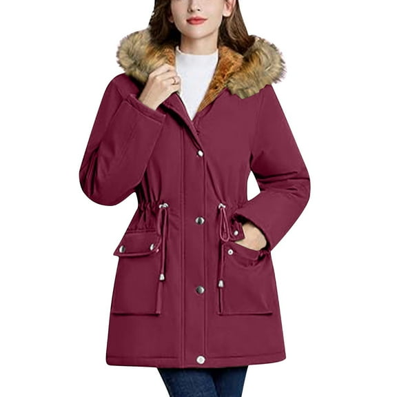 Niaviben Long Puffer Coat Women's Parka Winter Coat Warm Jackets for Women Womens Puffy Jackets Ladies Jackets Puffy Jackets for Women's Jacket Wine M