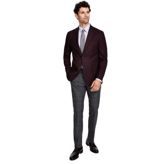 Tommy Hilfiger Mens Modern fit Linen Sport Coat Blazer 38 R Burgundy Red Check