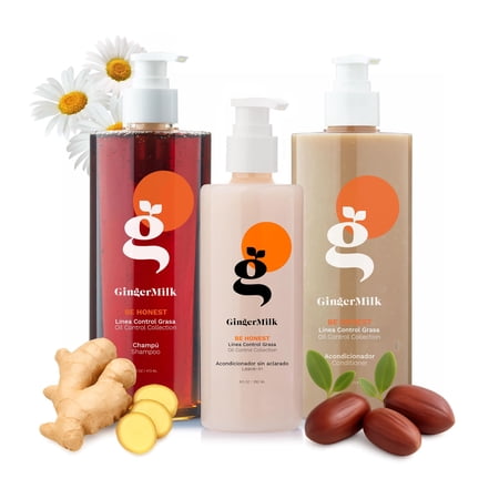 Hair Care Kit For Oily Hair with Ginger and Biotin - Rich in vitamins and antioxidants | Shampoo 16oz + Conditioner 16oz + Leave-In 8oz | Experience your hair frizz-free and loose by Ginger Milk
