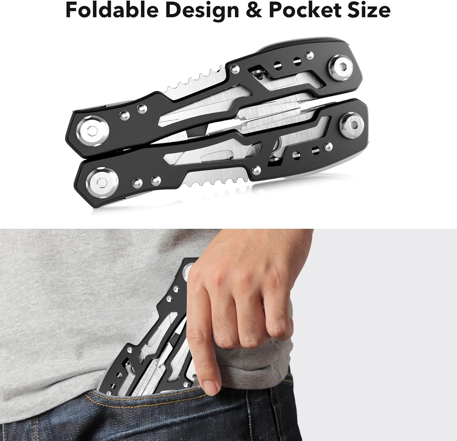 HRTGFD-14-In-1 Multitool with Safety Locking, Professional Stainless Steel Multitool Pliers Pocket Knife, Bottle Opener, Screwdriver with Nylon Sheath Apply to Survival,Camping, Hunting and Hiking 1