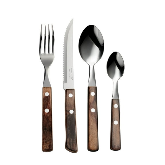 Tramontina Churrasco BBQ 24-Piece Stainless Steel Polywood Flatware Set – Forks, Spoons & Teaspoons, Serrated Steak Knives Silverware Set