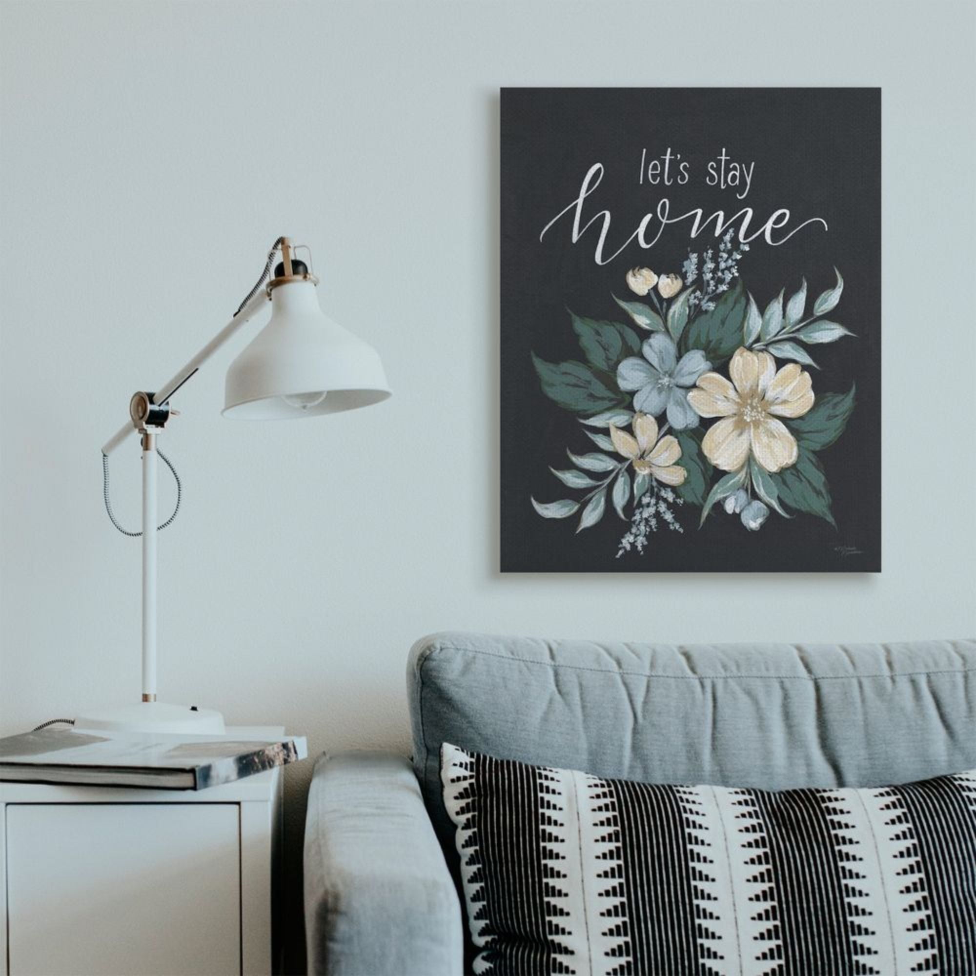 Stupell Industries Let's Stay Home Quote Chalk Style Florals Design by Michele Norman, 30" x 40"