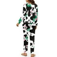 thumbnail image 3 of Yuyamidu Cow Print Women Sleepwear Pajama Set Long Sleeve Nightwear 2 Pack Flower Home Long Pant & Pullover T-shirt Outfits Comfy Crew Neck Pajamas Size 2XL, 3 of 7