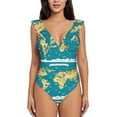 thumbnail image 2 of Yiaed World Map With Landmarks Print Women's Ruffled One Piece Swimsuit V Neck Swimwear Slimming Monokini for Woman-X-Large, 2 of 8