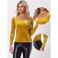 thumbnail image 2 of Unique Bargains Women's Velvet Sweetheart Neck Elegant Long Sleeves T-Shirt XL Yellow, 2 of 6