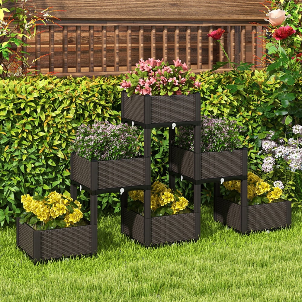YYAo Garden Bed,Vegetables Growing Box,2 Set Elevated Plastic Raised Garden Bed Planter Kit for Flower Vegetable Grow-Brown