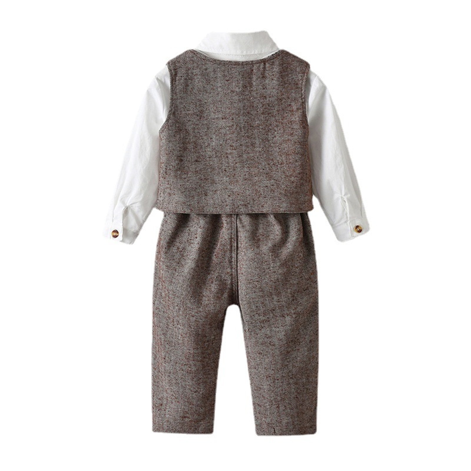LUOGENLI Autumn Baptism Outfits for Boy 4T Kids Toddler Baby Boys Autumn Winter Gentlemen Cotton Shirt Vest Long Sleeve Pants Set Clothes Baptism Outfits for Boy 24 Months 5-6 Years