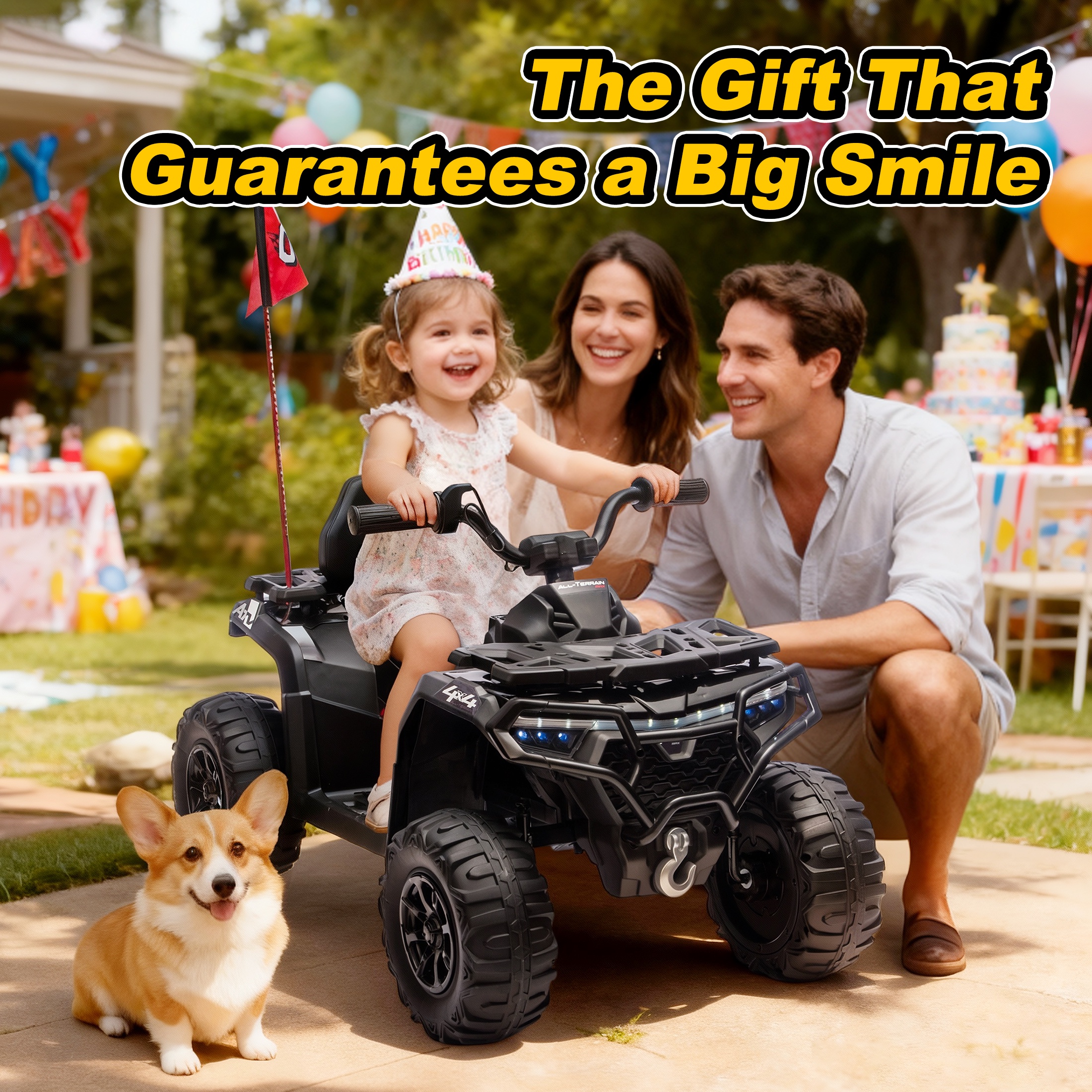 iRerts 24V Ride on ATV, Powered Ride on Toys Kids 4 Wheeler for Boys Girls Ages 3-6 Gifts, Kids Ride on Car Electric Vehicle with Bluetooth, Music, USB Port, Multi-Color Lights, Black