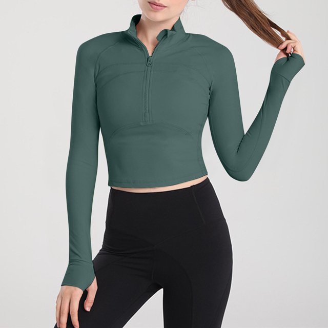 Sentmoon Chemises à Fermeture Éclair Manches Longues Hauts pour Femmes Col Rond Gym Hauts à Manches Longues pour Femmes Réguliers Tendance Mode pour Femmes Gris Foncé m Aubaines du Jour Liquidation