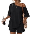 thumbnail image 3 of Womens 2 Piece Summer Shorts Set Lounge Matching Two Piece Oversized Beach Vacation Outfits 2026 Sweatsuits Black XL, 3 of 8