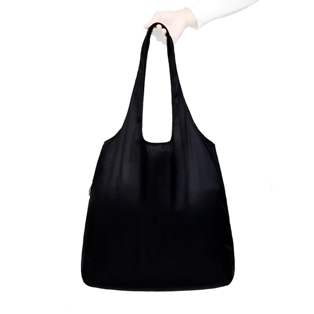 Nanobag - Bolsa de compras compacta ultraligera - Reutilizable, pequeña y ecológica, plegable, multiusos y elegante (estándar, negro)