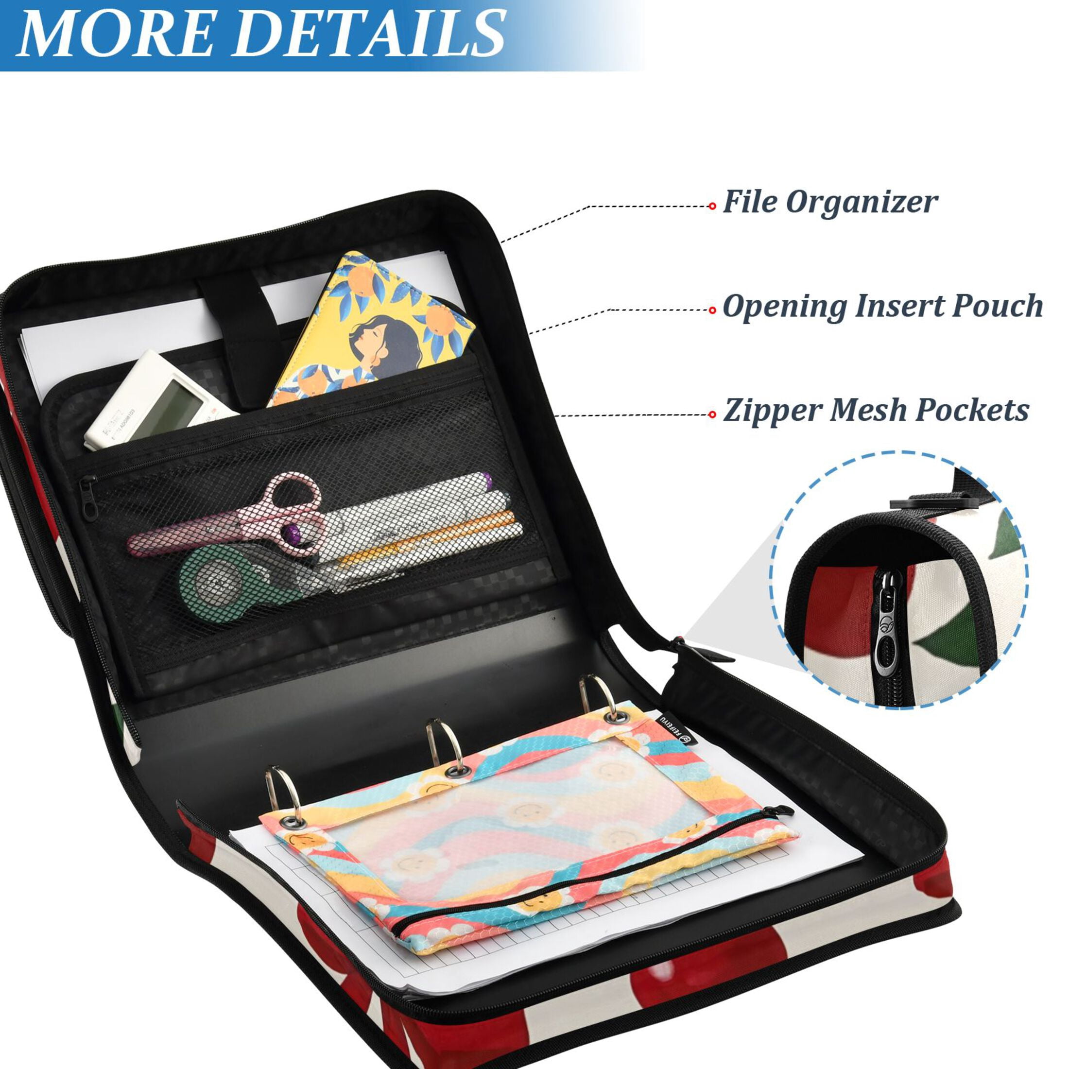 ALAZA Zipper Binder Cherry Fruits Bow 3 Ring Trapper Keeper File Folder Organizer Bag