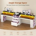 thumbnail image 2 of 96.6 Inch 2 Person Desk with LED Lights and Power Outlet, Modern Long Computer Desk with File Drawers, Double Table for Home Office, White, 2 of 8