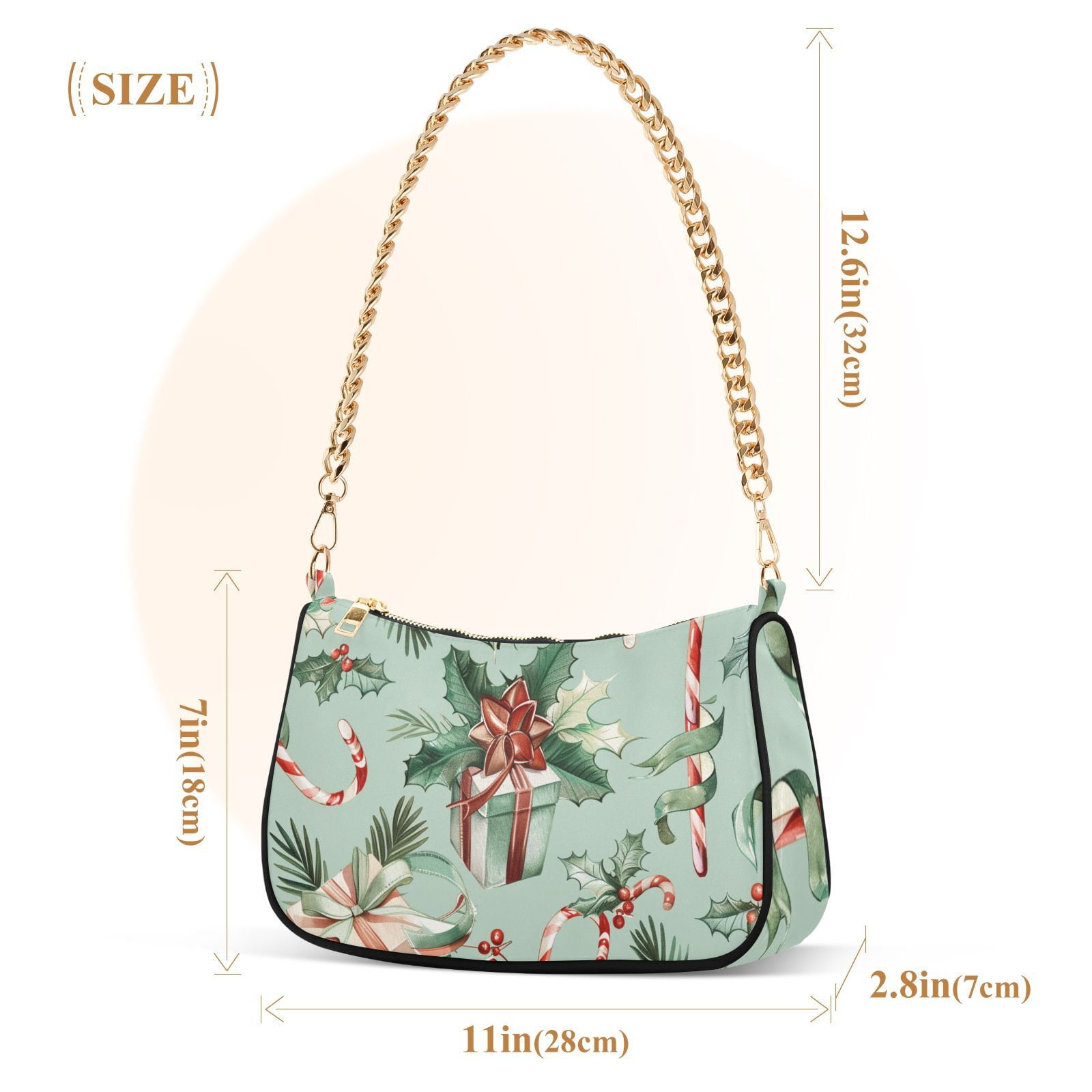 Christmas Candy Canes Gifts and RibbonsWomen Small Shoulder Bag Crossbody Tote Hobo Bags Purse Clutch Handbags with Chain Strap for Women