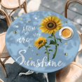 thumbnail image 2 of Light Blue Sunshine Sunflower Round Tablecloth, Fitted Table Cover with Elastic for 55"-60" Round Tables, Pastoral Bees Farmhouse Floral Table Cloth Outdoor Dinning Party Waterproof Tablecloths, 2 of 7