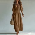 thumbnail image 5 of QUNYINEY Cotton Women's Dresses Summer Casual Long Puff Short Sleeve A Line Dress Slim Fit Button Flowy Solid V Neck Dresses, 5 of 7