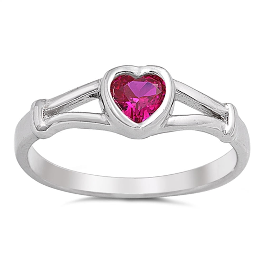 925 Sterling Silver Red Ruby Heart Engagement Ring Promise Ring Women Girl 