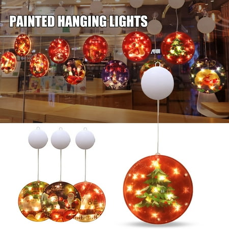 

Christmas LED Lights Cartoon Printed Hanging Window Lamp Always On Decorative Xmas Themed Night Light for Home Party New(F)