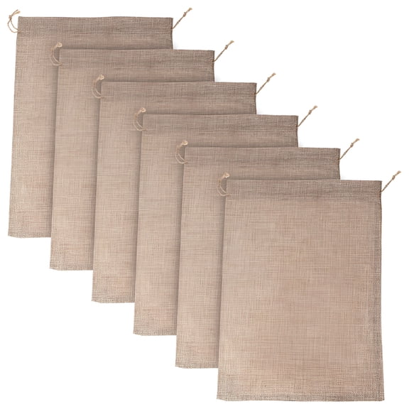 AUQ 6pcs Linen Potato Sacks Reusable Vegetable Storage Bags Burlap Bags With Drawstring