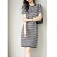 thumbnail image 1 of Xiaoxiangfeng camellia verano nueva camiseta recta temperamento reducción de edad vestido suelto y delgado a rayas mujer negro Zefei Wu 9024735078395, 1 of 1