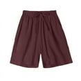 thumbnail image 5 of QUNYINEY Mid Rise Womens Shorts Solid Casual Bermuda Shorts Elastic Waist Loose Cotton Linen Shorts, 5 of 5