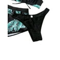 thumbnail image 6 of Seyurigaoka 3Pcs Women's Summer Beach Bikini, Leaf Print Tie-Up Halter Bra + Low-Rise Panties + Elastic Waist Shorts, 6 of 9