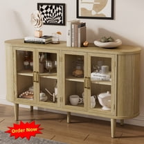 Tcbosik Buffet Sideboard with 4 Glass Doors, Modern Storage Cabinet with Adjustable Shelves, 60 inch Accent Cabinet for Kitchen, Hallway, Living Room, Dining Room, Natural