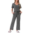 thumbnail image 1 of Conjunto de pijama para mujer INSPIRE CHIC de dos piezas, con parte superior de manga corta de punto acanalado y pantalones con abertura lateral, con bolsillos, color gris oscuro, talla M, 1 of 5