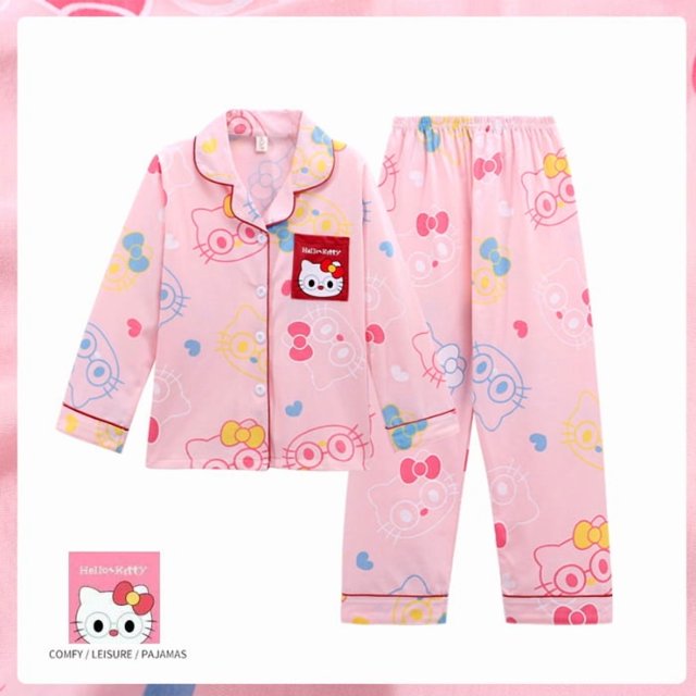Girls 2-Piece Soft Colorful Long Sleeve Cartoon Print Pajama Set for 7-13 Years