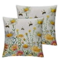 thumbnail image 2 of Acheng Spring Floral Pillow Cover - Daisy Garden with Butterflies and Bees, Watercolor Yellow and White Flowers, Decorative Cushion Case for Home and Living Room Decor,2 Pcs White, 2 of 6