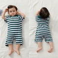 thumbnail image 3 of Newborn Infant Baby Girls Boys Summer Short Sleeve Striped Lapel Romper Casual Loose Jumpsuit Size 0 M-3 M, 3 of 5