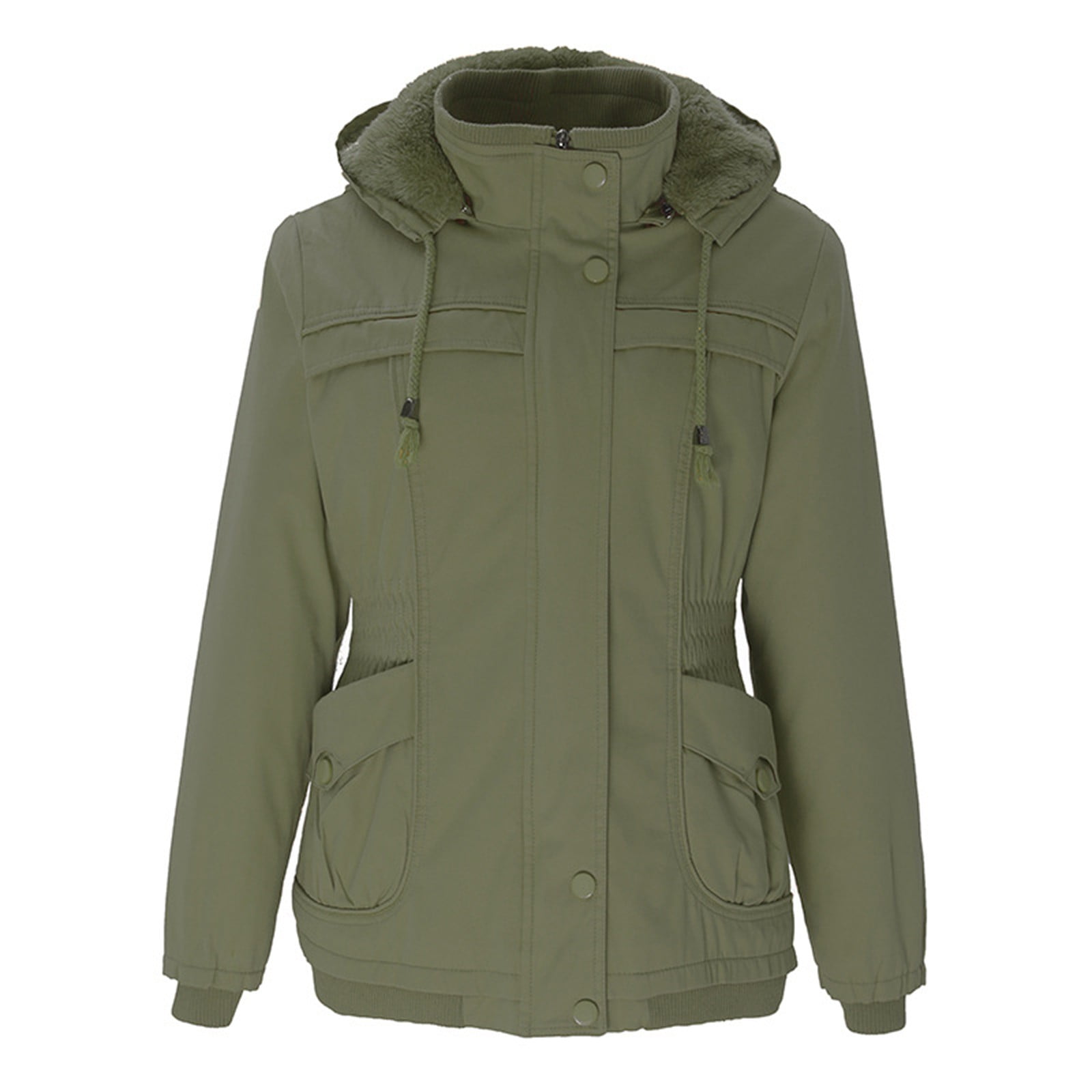 Tokmisa Women Cotton-padded Fleece Mid-Length Detachable Hood Collar Warm Fleece Coat Women's Sweatshirts No Hood, Size: XL
