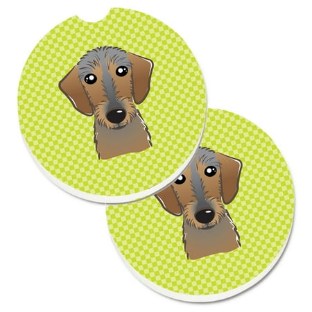 

Carolines Treasures BB1295CARC Checkerboard Lime Green Wirehaired Dachshund Set of 2 Cup Holder Car Coasters Large