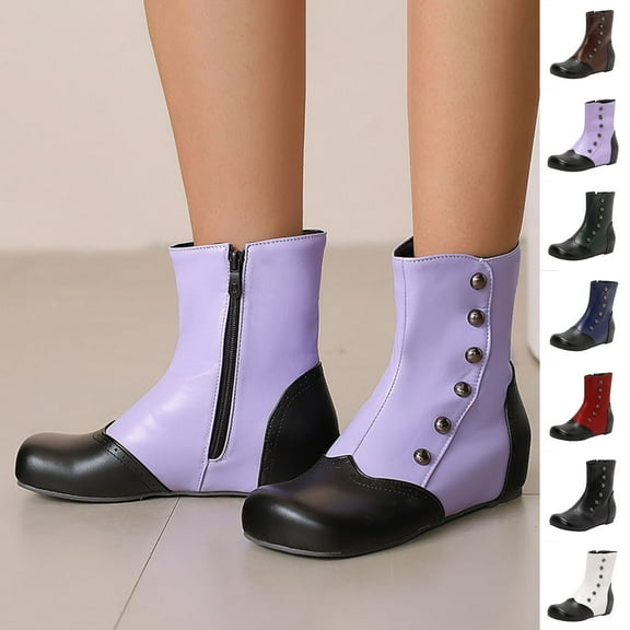 Woman Boots Flat Heel Round Toe Mid Calf Flats for Women Casual Winter Warm Short Boots Solid Color Winter Shoes for Women Blue 9