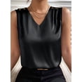 thumbnail image 4 of Women Silk Satin Tank Tops V Neck Casual Sleeveless Camisole Blouses Summer Basic Tank Shirt Black XL, 4 of 8