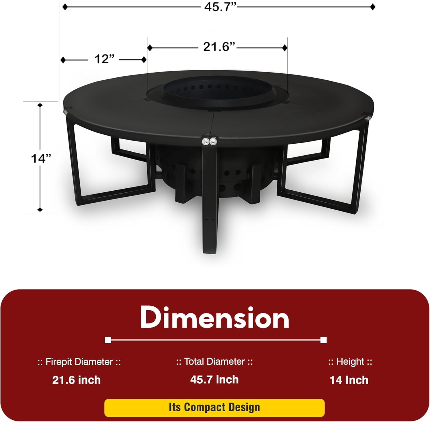 21.6 Inch Smokeless Firepit with Round Table Top - Efficient and Safe Bonfire Fire Pit - Perfect Smokeless Fire Pits for Outside Gatherings with Family and Friends